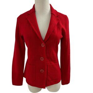 Talbots Women's Size P 100% Merino Wool Red Three Button Pocket Knit Jacket NWT
